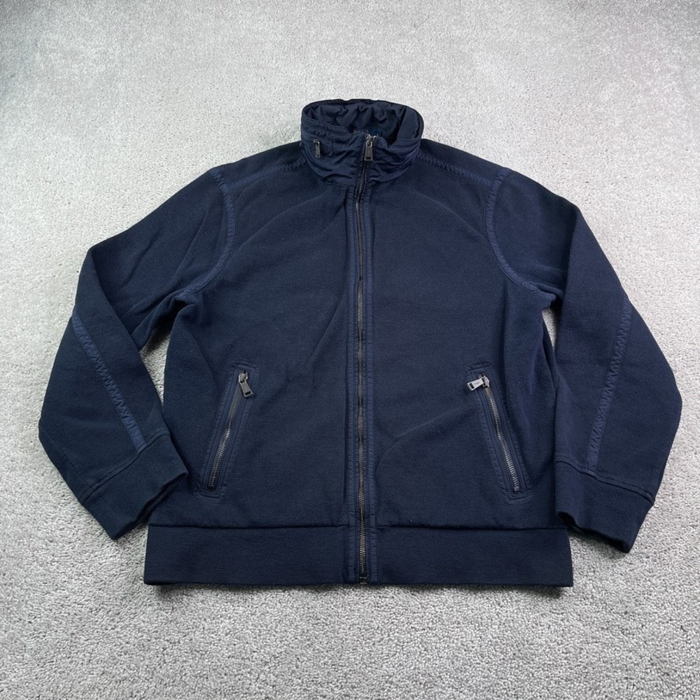 Polo Ralph Lauren Jacket Mens Large Blue Knit Full Zip Roll Up Hood Preppy